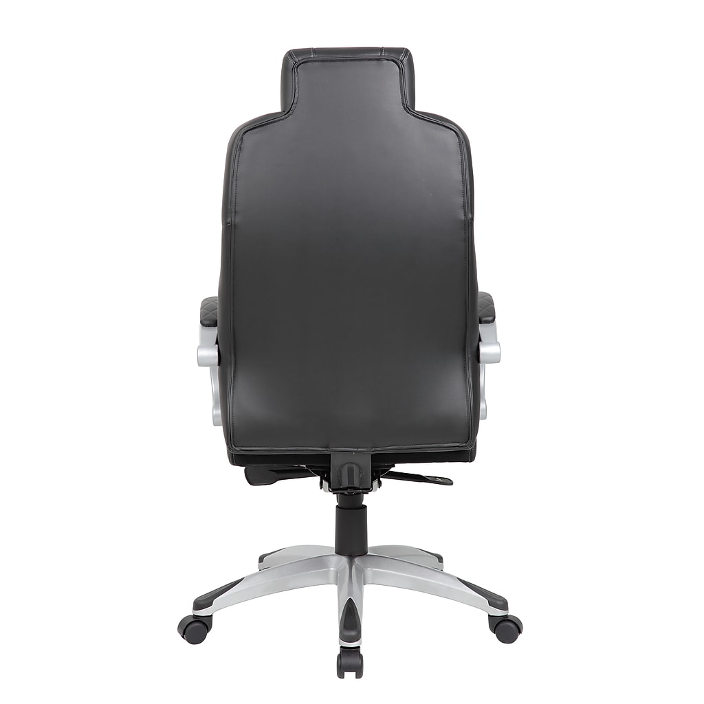 Back view of Boss ergonomic vinyl swivel executive chair in black