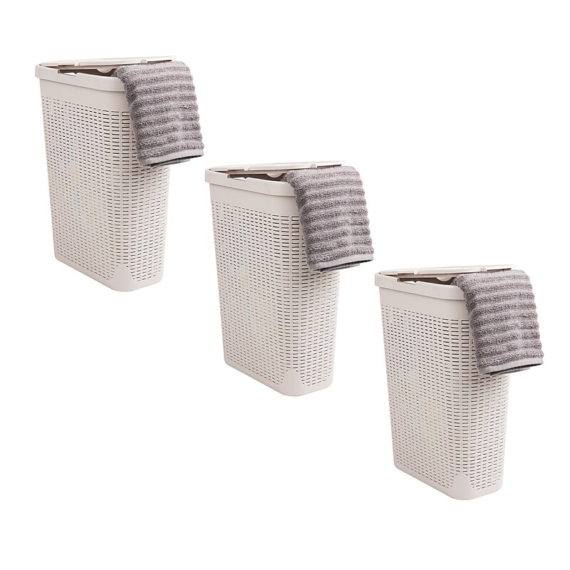 Mind Reader 10.5 Gallon Hamper with Lid, Plastic, Ivory, 3/Pack (3PKHAMP40-IVO) image 1