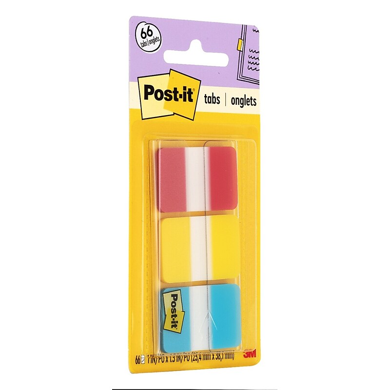 Post-it Tabs, 1" Wide, Assorted Colors, 66 Tabs/Pack (686-RYB) image 1