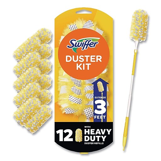 Swiffer Heavy Duty Fiber 3 ft. Telescoping Duster Kit, Yellow, 12 Dusters/Carton (PGC77300)
