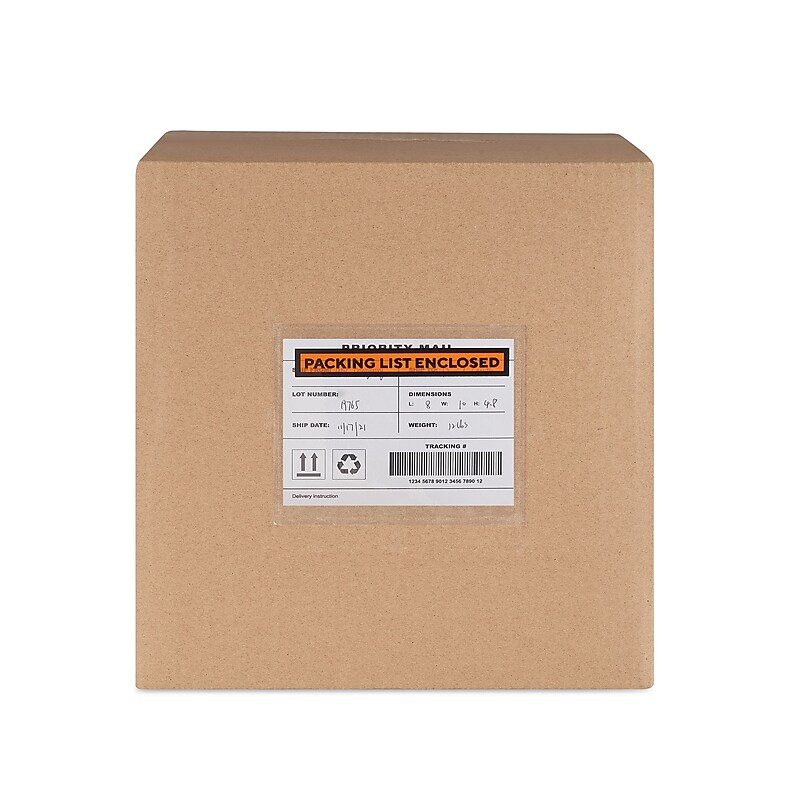 Staples Packing List Envelope, 4 1/2" x 5 1/2", Red, Panel Face, "Packing List Enclosed", 100/Pack (468074) image 1