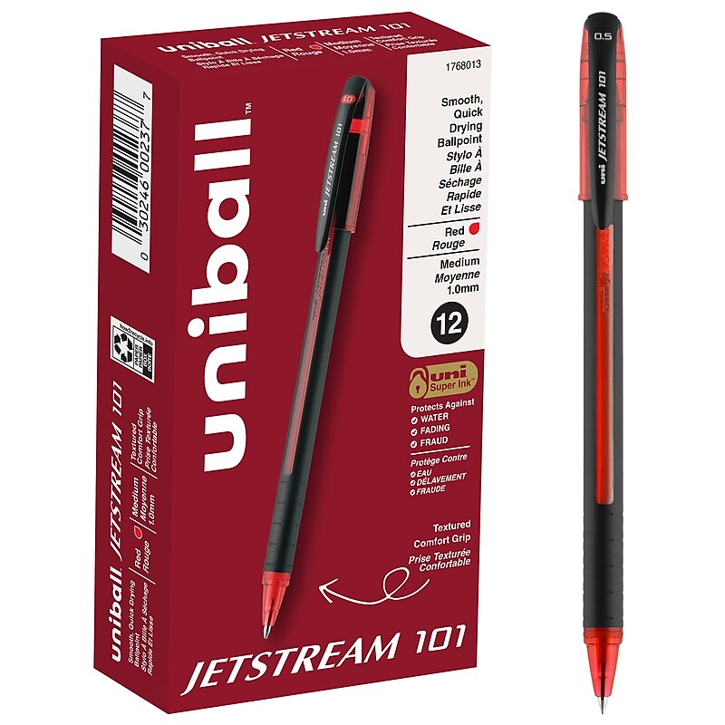 uni-ball Jetsream 101 Ballpoint Pen, Medium Point, 1.0mm, Red Ink, Dozen (1768013) image 1