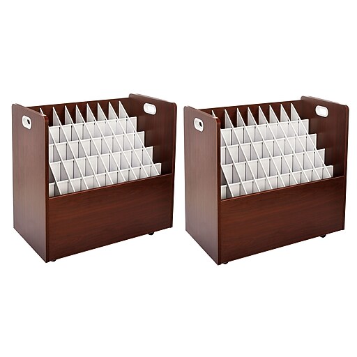 AdirOffice 50Slot Mobile Roll File, 28.5"H x 30"W x 15.75"D, Mahogany