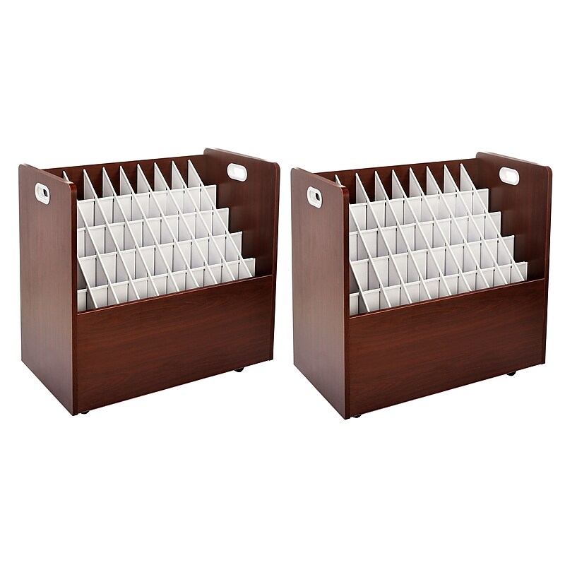 AdirOffice 50-Slot Mobile Roll File, 28.5"H x 30"W x 15.75"D, Mahogany, 2/Pack (626-MA-2PK) image 1