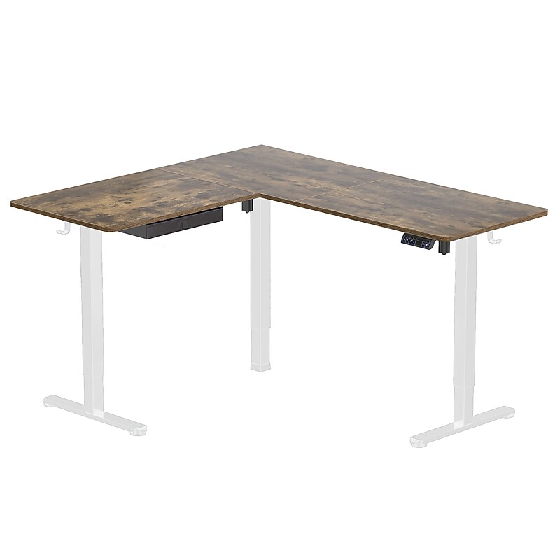 Mount-It! Large 63"W Electric Corner Adjustable Standing Desk, Brown/White (MI-15018) image 1