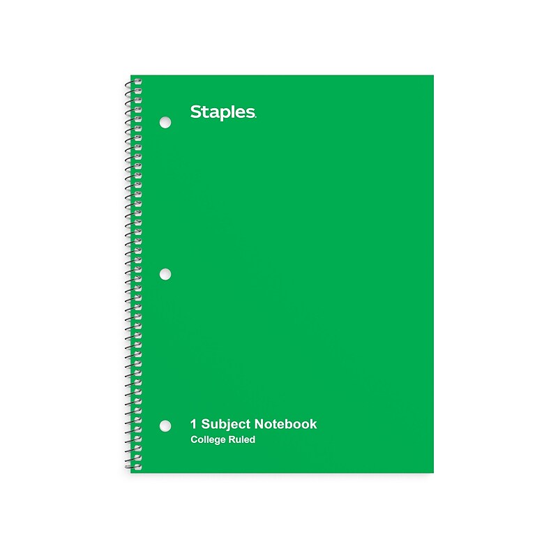 Staples 1-Subject Notebook, 8" x 10.5", College Ruled, 70 Sheets, Green (ST27502C) image 1
