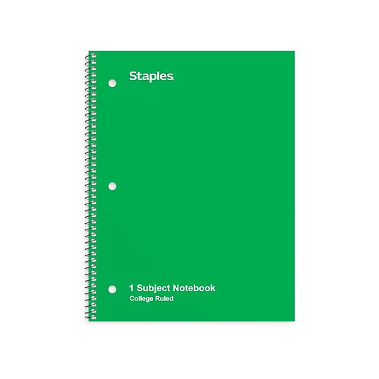 STAPLES 1‑Subject Notebook, 8” x 10.5”, College Ruled, 70 Sheets, Green~#|#~5FD2D454-B348-472B-BC71ACD6F0F6FD79_sc7