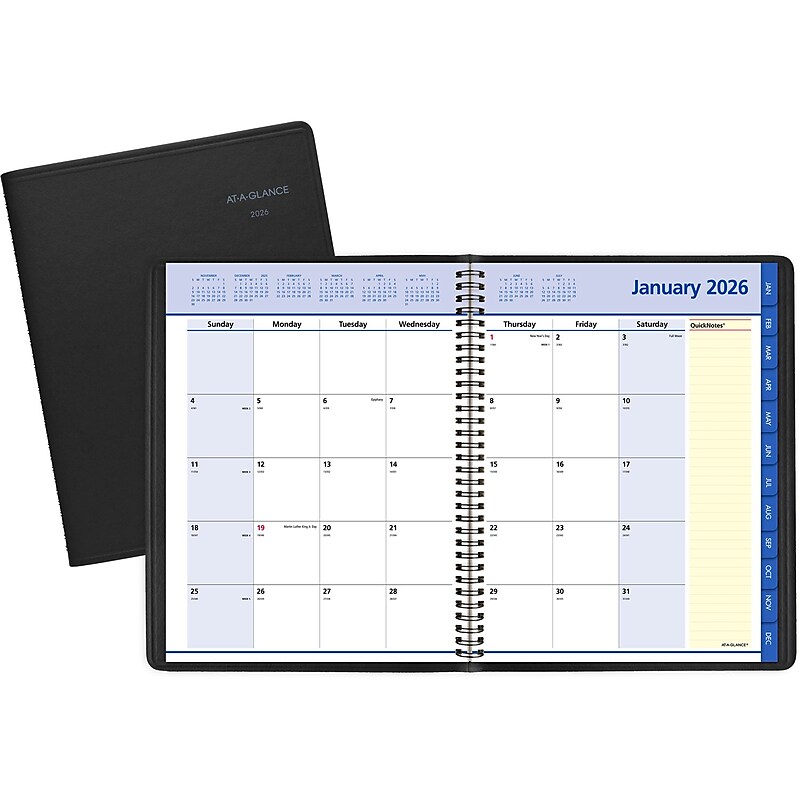 2026 AT-A-GLANCE QuickNotes 8.25" x 11" Monthly Planner, Faux Leather Cover, Black (76-06-05-26) image 1