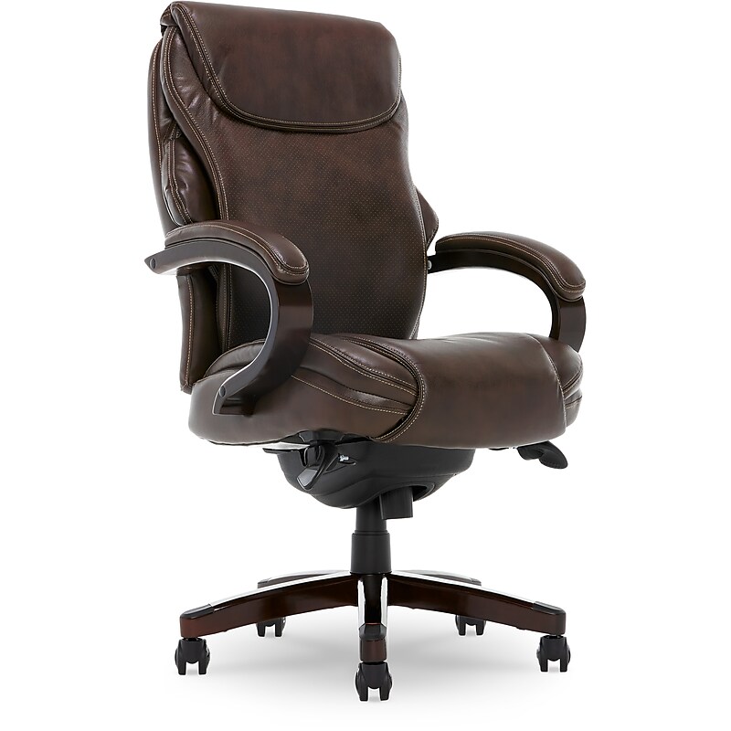 La-Z-Boy Hyland Ergonomic Bonded Leather Swivel Executive Chair, Brown/Mahogany Wood (45779) image 1