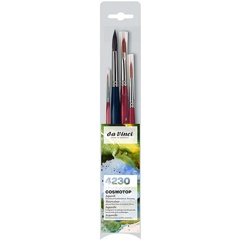 da Vinci COSMOTOP MIX and SPIN Watercolor Synthetic Bristle, Assorted Brushes, 4/Pack (DVXVA42300) image 1