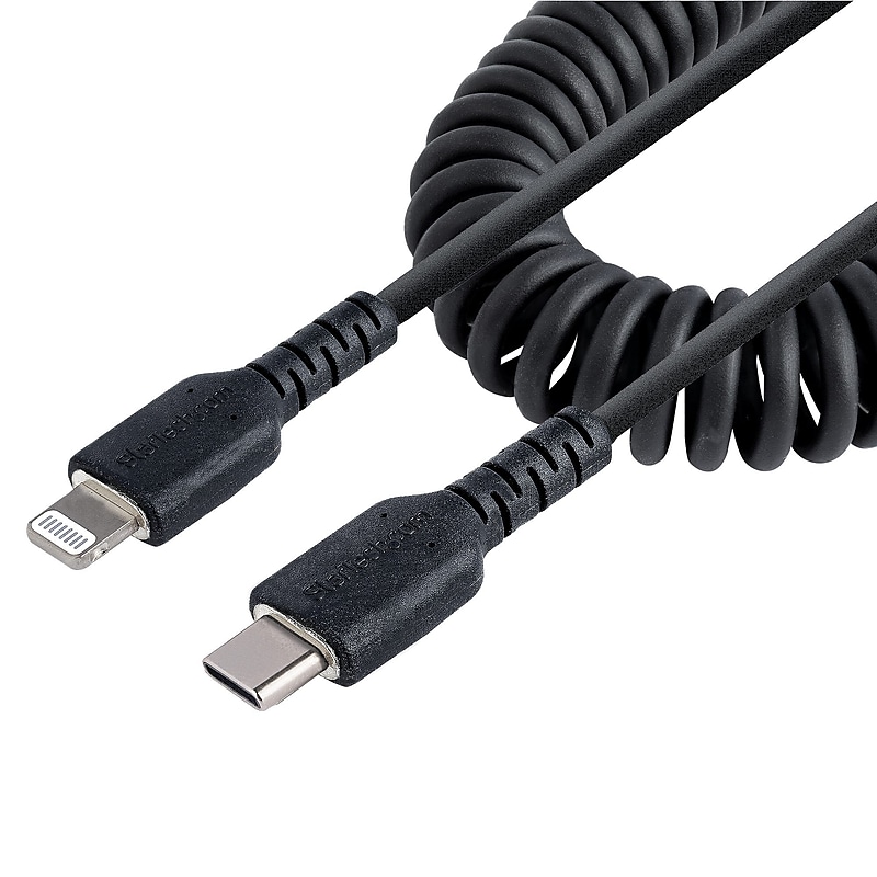 StarTech.com 1.6ft USB-C to Lightning Heavy Duty Coiled Cable, Male to Male, Charge/Sync, Black (RUSB2CLT50CMBC) image 1