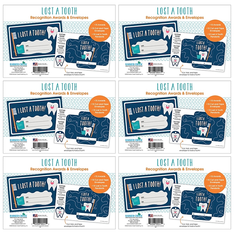 Barker Creek Lost a Tooth Awards & Envelopes, 8.5 x 5.5", Multicolored, 180/Set (4444) image 1