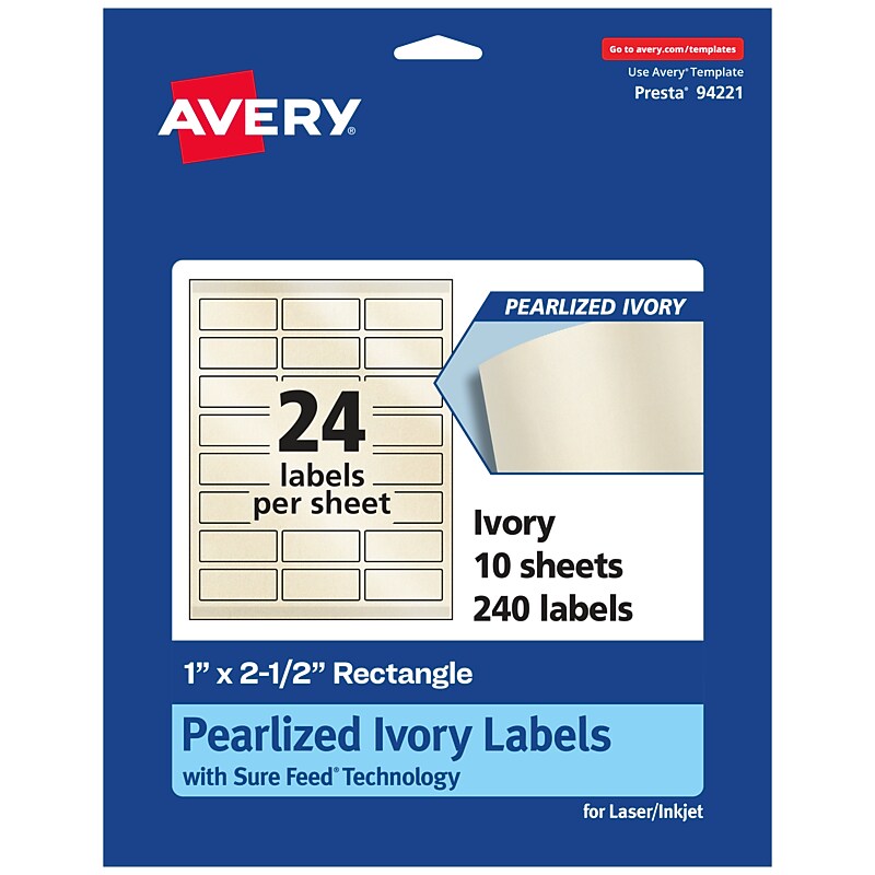 Avery Laser/Inkjet Multipurpose Labels, Ivory, 24 Labels/Sheet, 10 Sheets/Pack (94221-PIP10) image 1