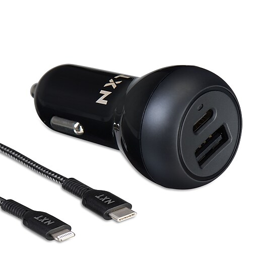 NXT Technologies™ USBC/USBA Car Charger with Lightning Cable for