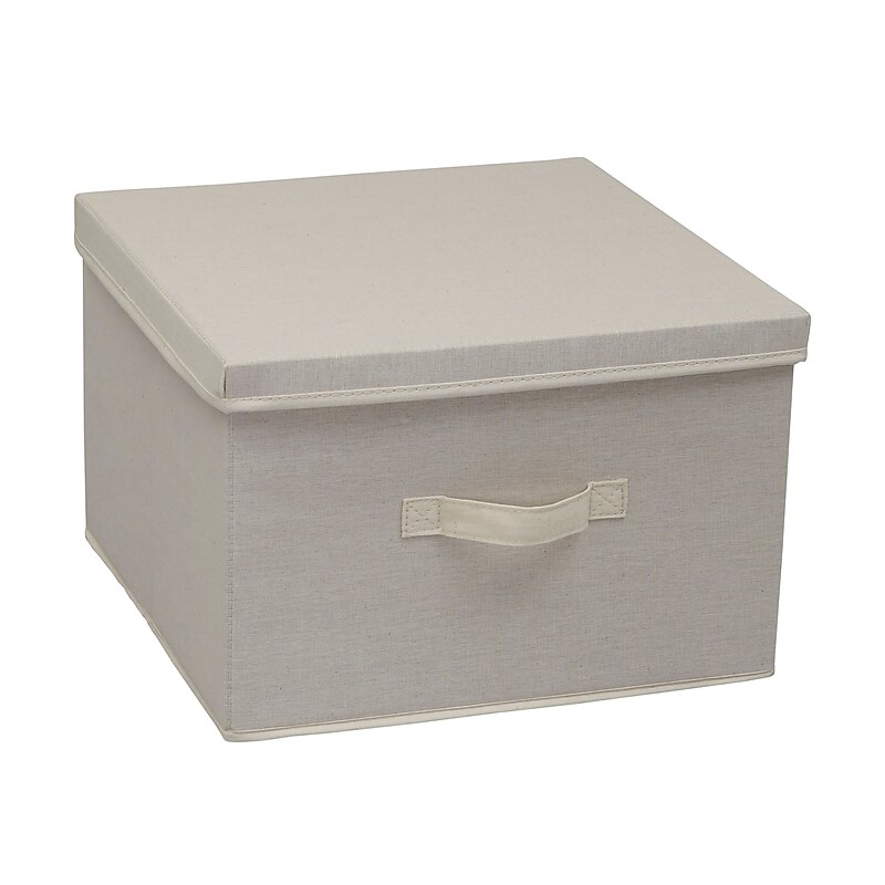 Household Essentials Medium Stackable Folding Fabric Square Storage Box With Lid, 10" x 15"x 15", 39 Qt., Cream (117-1) image 1