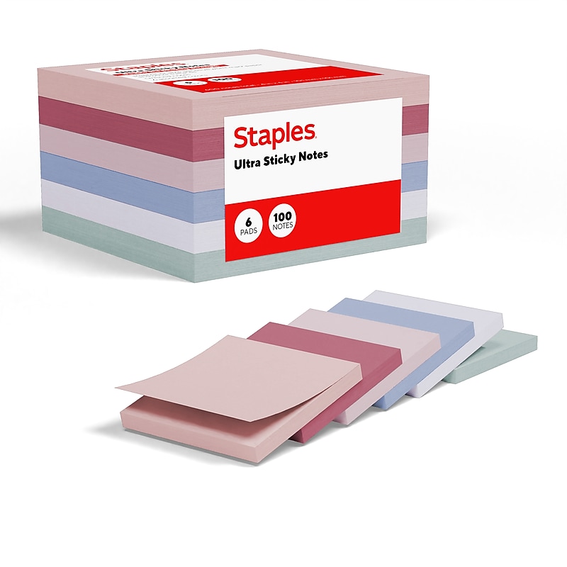Staples Ultra Sticky Notes, 4" x 4", Ocean Mist Collection, 100 Sheets/Pad, 6 Pads/Pack (ST62876) image 1