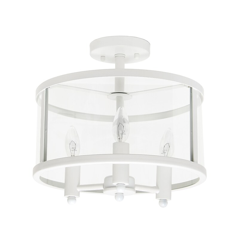 Lalia Home 3-Light 13" Farmhouse Glass and Metallic Accented LED Semi-flushmount, Matte White (LHM-1000-WH) image 1