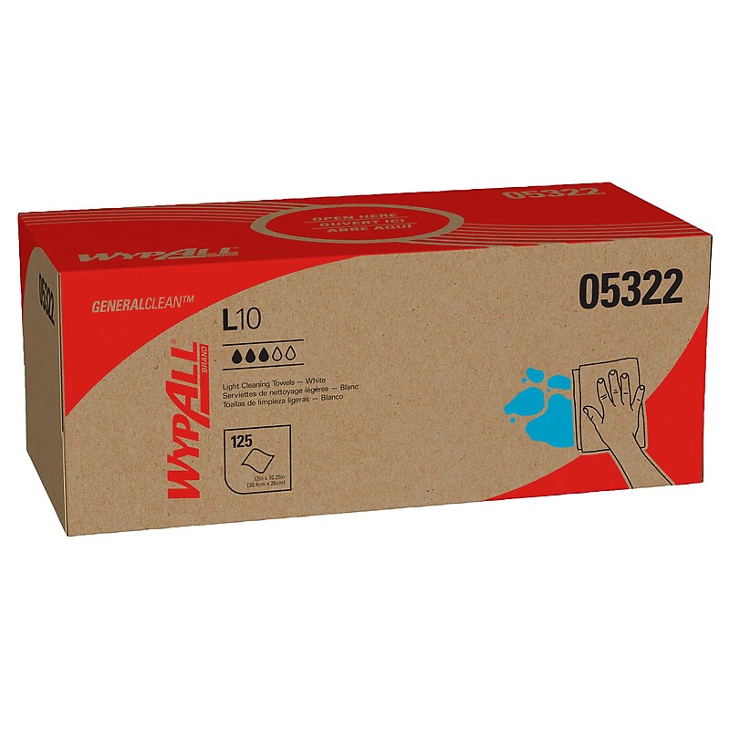 WypAll GeneralClean L10 Cleaning Towels, 12" x 10.5", White, 125 Sheets/Box, 18 Boxes/Carton (05322) image 1