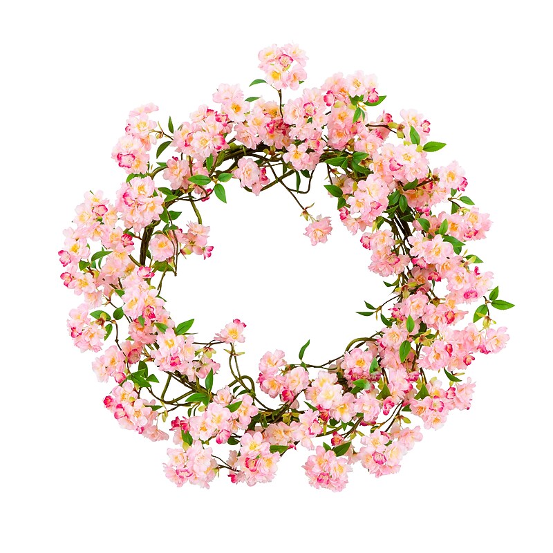 Nearly Natural 30" Artificial Pink Cherry Blossom Wreath (W1365) image 1