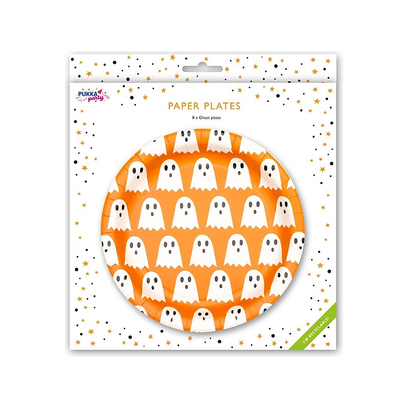 Pukka Party Ghost Halloween Paper Plates, Orange, 8/Pack (PTY552) image 1