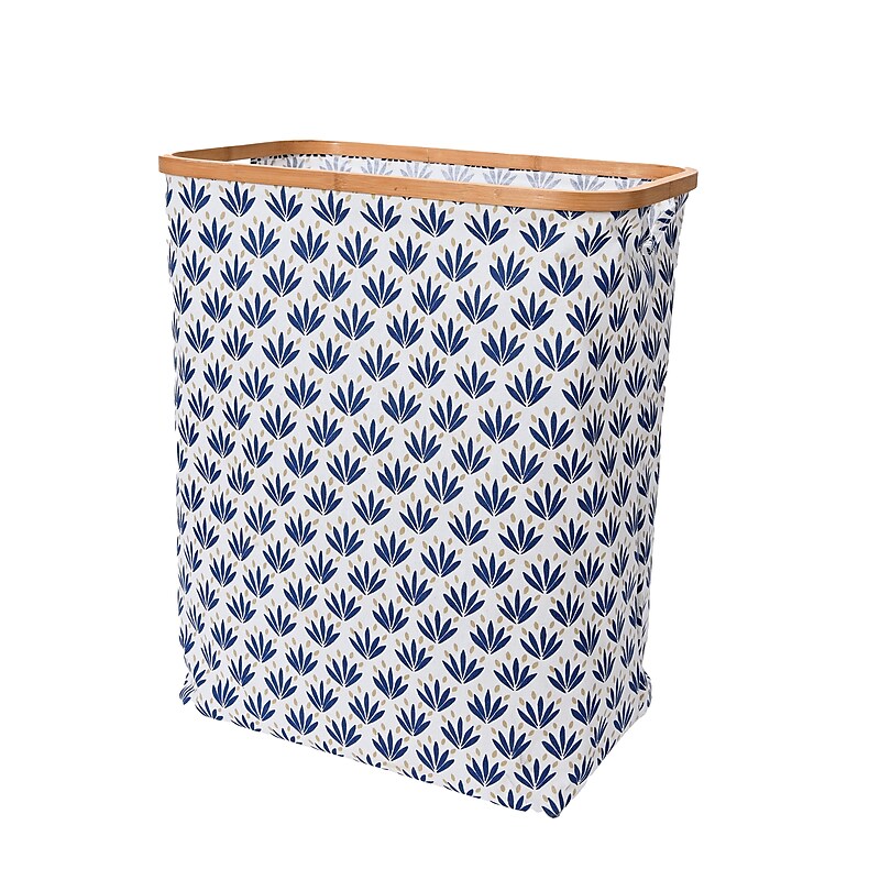 Household Essentials Krush Collapsible Laundry Hamper, Bamboo, Blue Cacti (2284-1) image 1