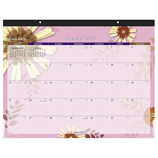 2025 ATAGLANCE Paper Flowers 21.75" x 17" Monthly Desk Pad Calendar