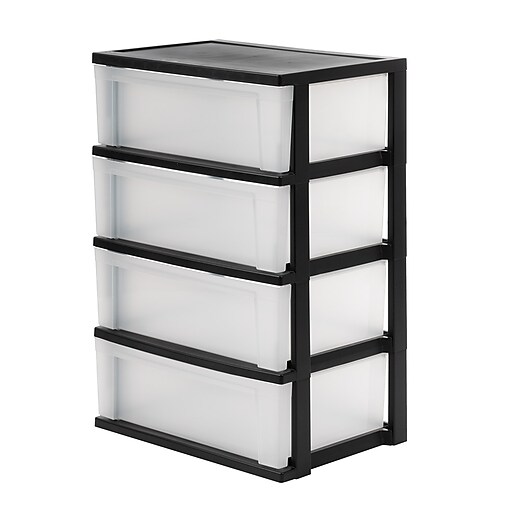 Iris Stackable Wide Chest, 4 Drawer, Black (301153) | Staples