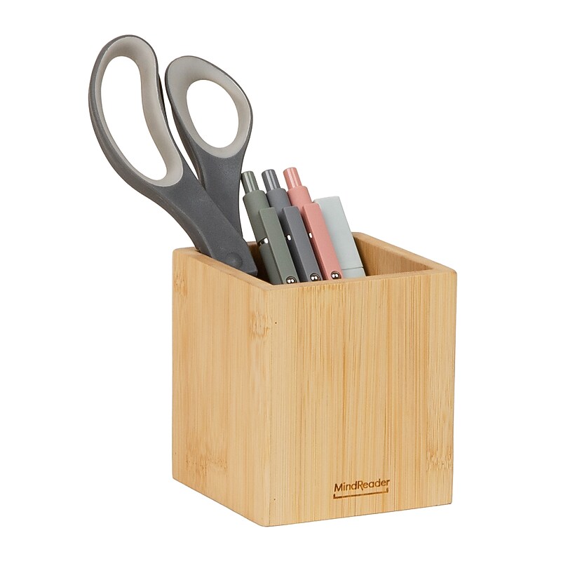 Mind Reader Wood Pen Cup Holder, Brown (BMPEN-BRN) image 1