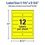Avery Laser/Inkjet Rectangle Multipurpose Labels, 1.25" x 3.75", Neon Yellow, 480/Pack (94228)~#|#~607D7005-D096-400B-8B6B63CCCBE82200_sc7