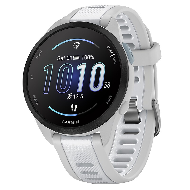 Garmin Forerunner 165 Smartwatch, GPS, 43mm, Mist Gray & Whitestone Silicone Band (010-02863-31) image 1