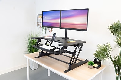 Mount-It! Sit-Stand Desk Converter with Dual Monitor Mount for monitors up to 32" | MI-7934