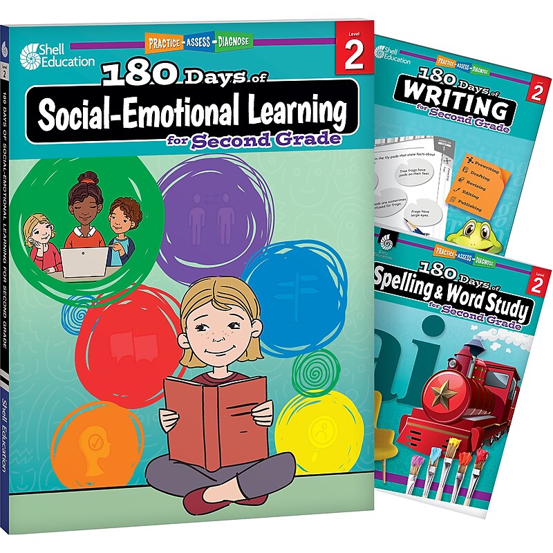 Shell Education 180 Days Social-Emotional Learning, Writing, & Spelling Grade 2, 3/Set (SEP147654) image 1