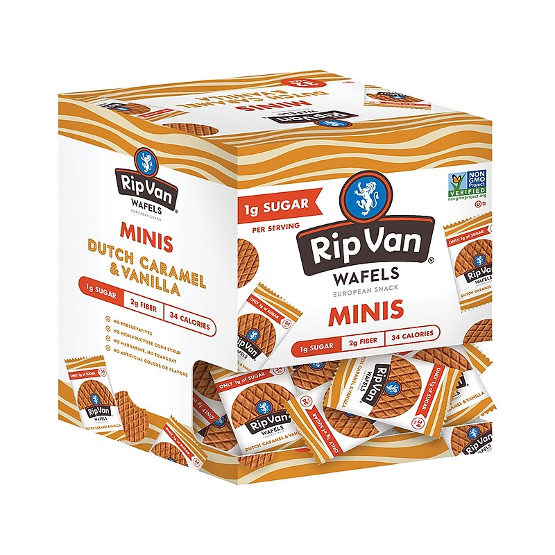 Rip Van Minis Dutch Caramel & Vanilla Wafels, 0.28 oz., 32 Packs/Box (8916) image 1