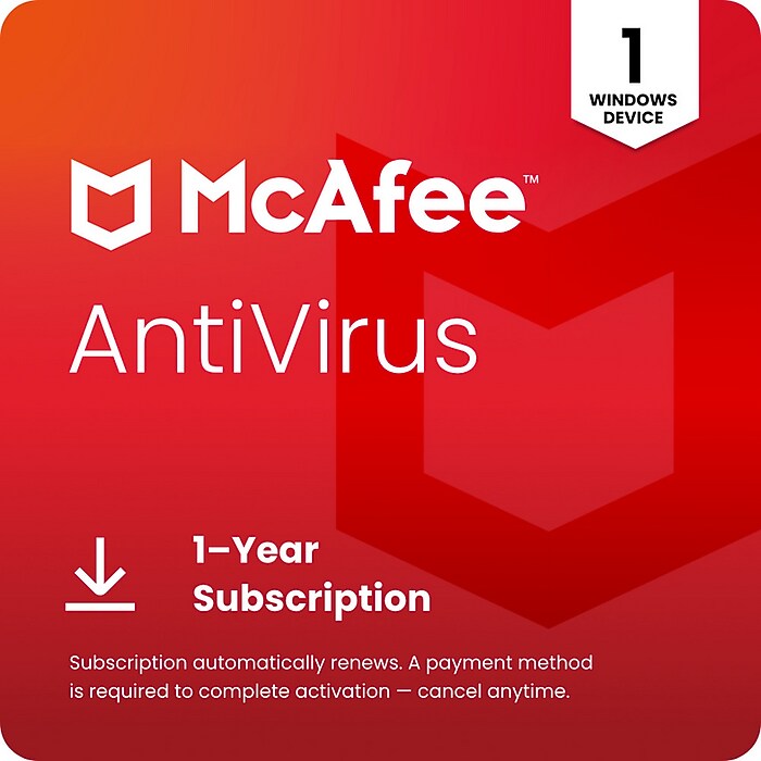McAfee AntiVirus for 1 User with Auto-Renewal, Windows, Download