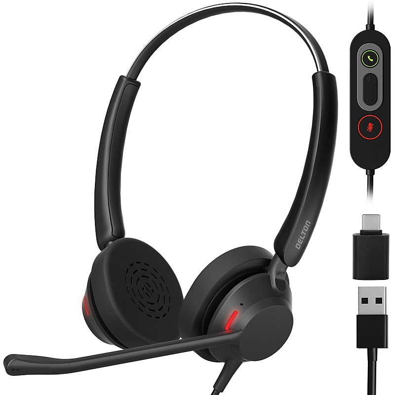 Delton 62Y MS Teams Noise-Canceling On-Ear Computer Headset with 3-Mics, USB Type-A & Type C, Black (DHS62Y) image 1