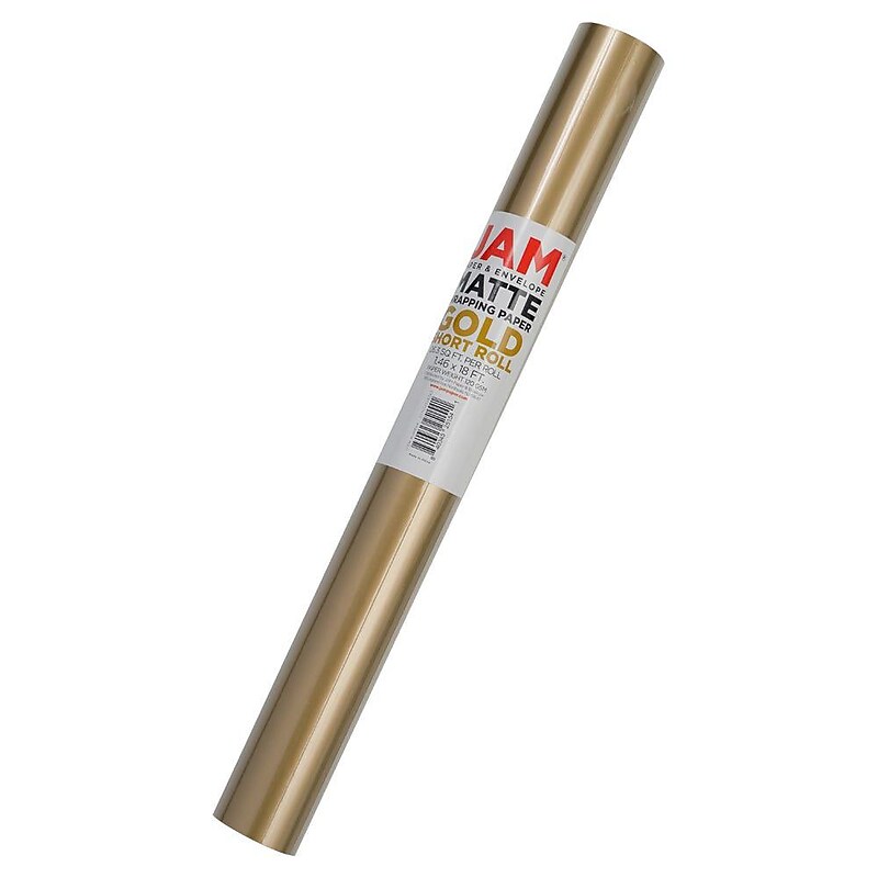 JAM Paper Short Mini Roll Wrapping Paper, 26.3 sq. ft., Gold, 2/Pack(277013528263a) image 1