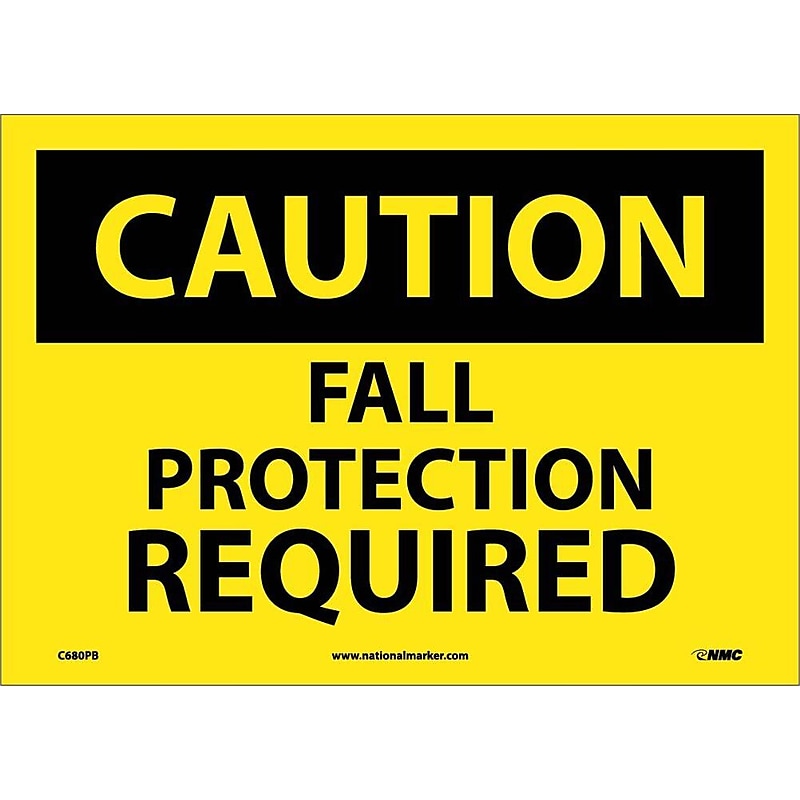 Caution Labels; Fall Protection Required, 10X14, Adhesive Vinyl image 1