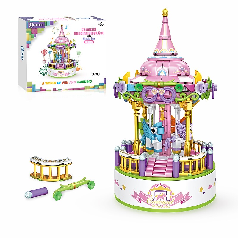 Contixo Carousel Building Block Set with Music Box, 488 Pieces/Set (CNXBK02) image 1
