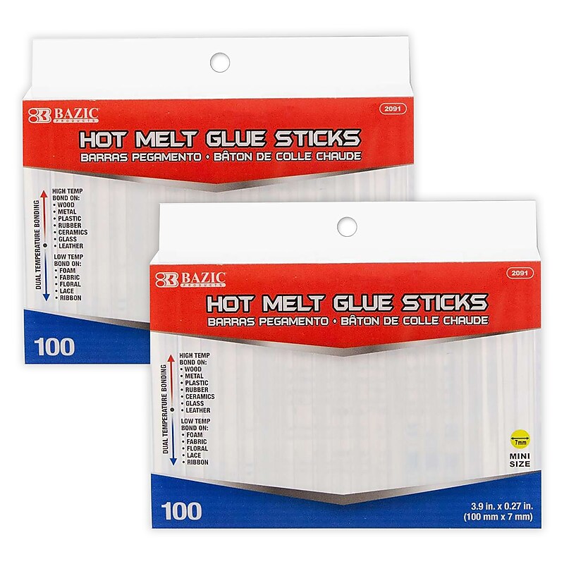 Bazic Dual-Temp Mini Hot Glue Sticks, Clear, 100/Pack, 2 Packs/Bundle(BAZ2091-2) image 1