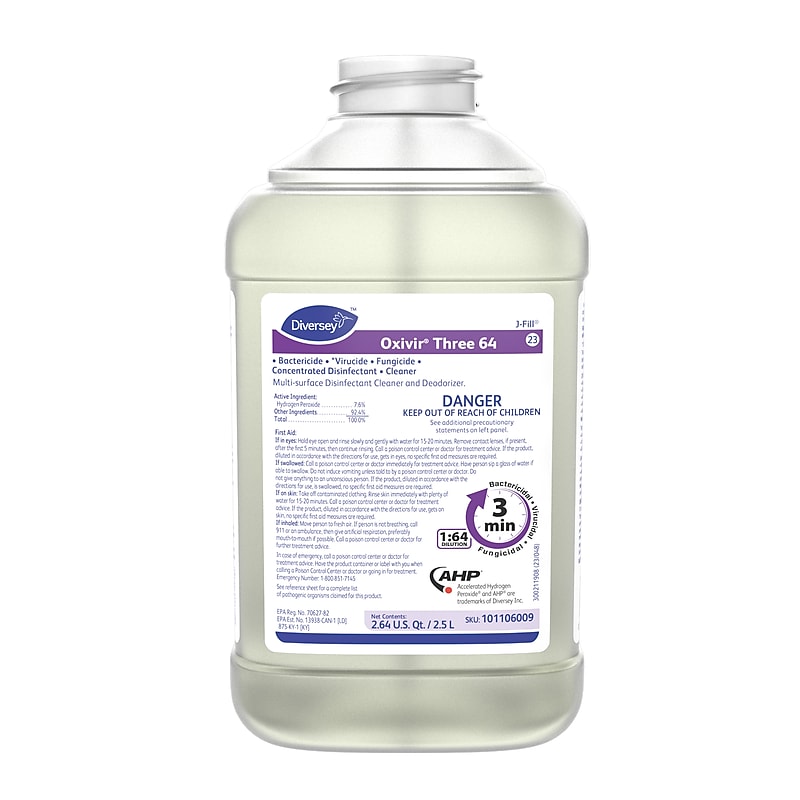 Diversey Oxivir Three 64 Disinfecting Multi-Surface Cleaner & Deodorizer, 2.5L, 2/Carton (101106009CT) image 1