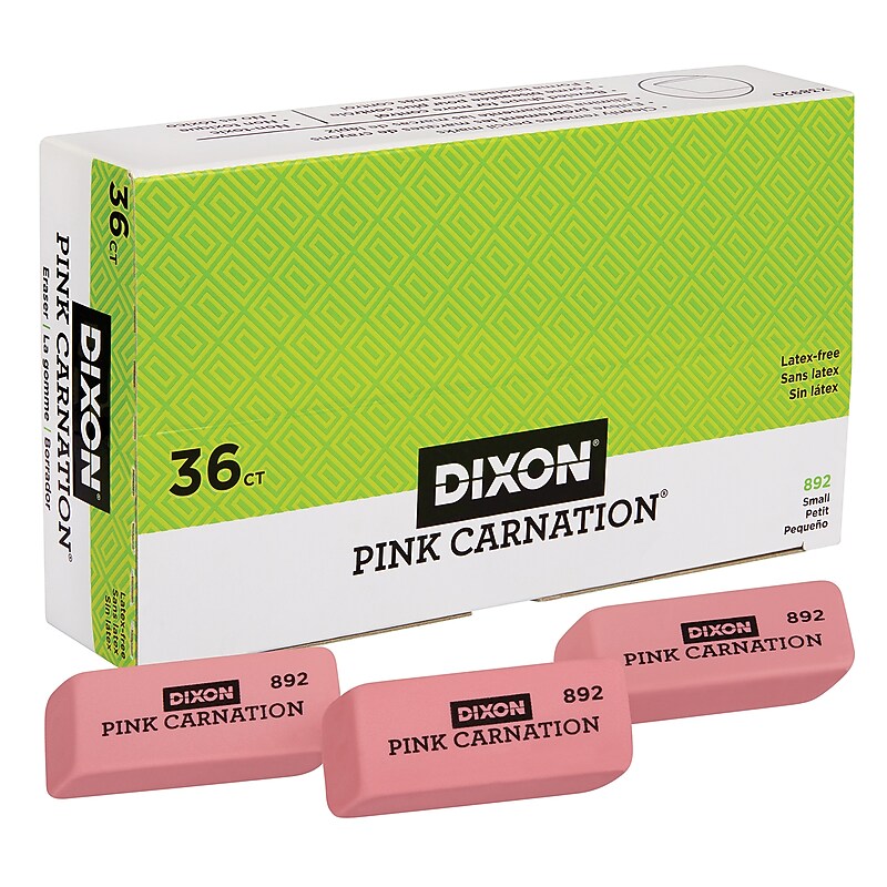 Dixon Pink Carnation Block Erasers, 36/Pack (DIX38920) image 1