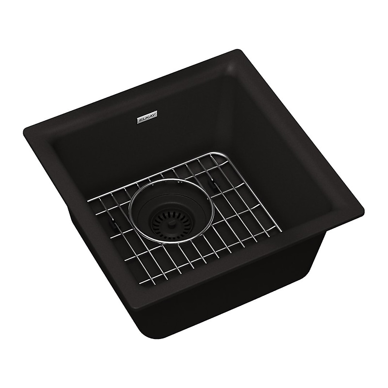 Elkay Quartz Classic Single-Bowl Drop In/Undermount Kitchen Sink, 15.75" x 15.75" x 7.69", Quartz, Black (ELG1616BK0C) image 1