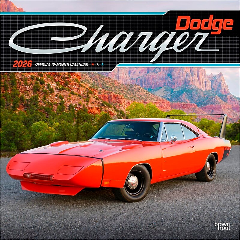 2026 BrownTrout Dodge Charger 12" x 12" Monthly Wall Calendar (9798330701773) image 1