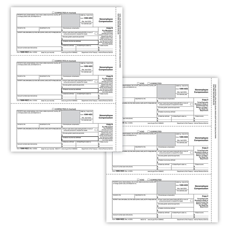 ComplyRight 2025 1099-NEC Tax Form Recipient Copy Only, 3-Part, 3-Up, Copy B, C/2, 50/Pack (NEC6113) image 1