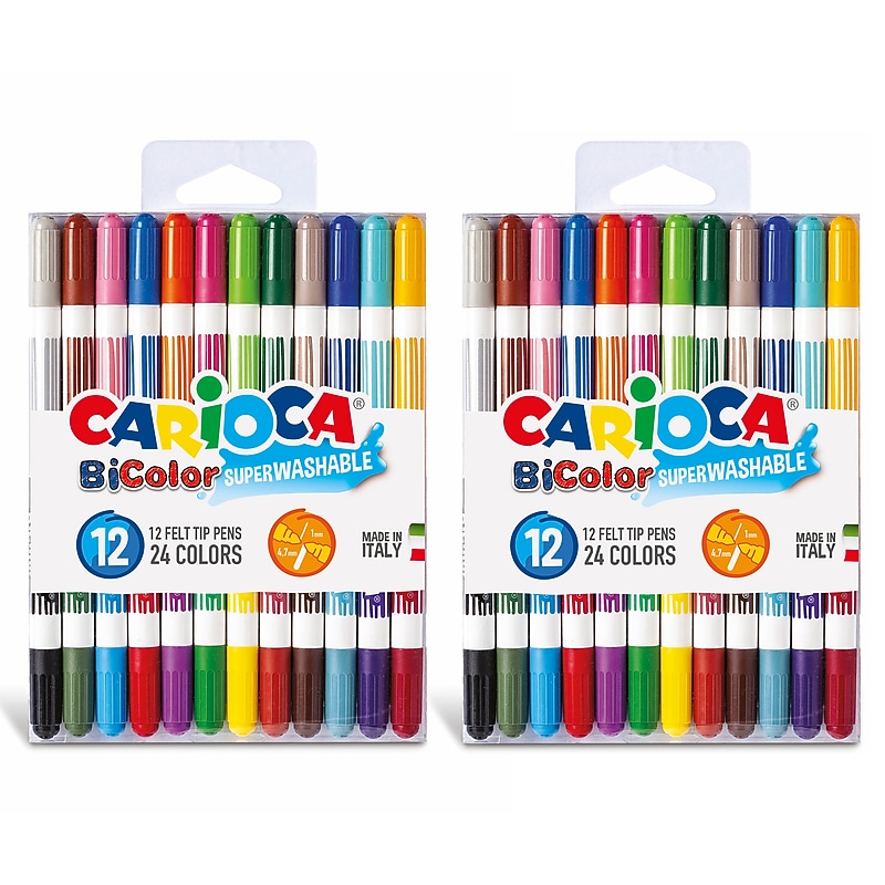 CARIOCA BiColor Washable Kids Marker, Twin Tip, Assorted Colors, 12/Pack, 2/Bundle (CRA42265-2) image 1