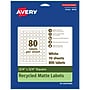 Avery EcoFriendly Laser/Inkjet Square Multipurpose Labels, 3/4" x 3/4", White, 800/Pack (94102)~#|#~60EE1ED7-E7D7-4AF3-BF3C93F335293CE7_sc7