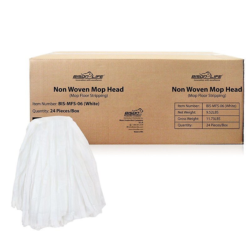 BISON LIFE Kleen Handler String Non Woven Disposable Wet Mop Head, 12 oz., White, 24/Pack (BP-ES-NWFSM-W-1A) image 1