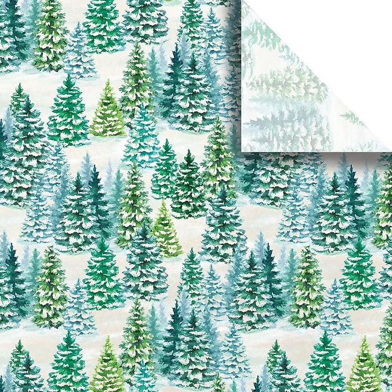 JAM Paper Christmas Gift Tissue, 30' x 20", Snowy Trees, 240/Pack(526BXPT6241) image 1