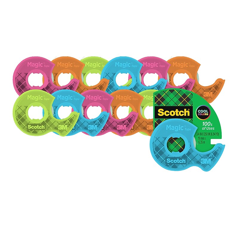 Scotch Desktop Dispenser w/Tape, 3.2" x 3.6", Assorted Colors, 12/Pack (102L-COL) image 1