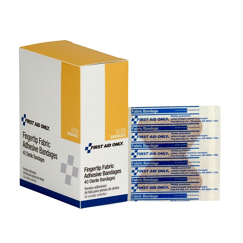 First Aid Only Bandages, Fingertip Fabric, 1/2 x 2, 40/Box (FAOG126) image 1